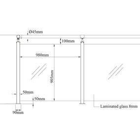 Målskisse for glassrekkverk og overligger